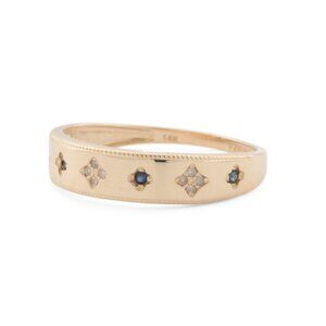 GEMOLIO Diamond/Sapphire/gold 14kt Gold Diamond And Sapphire Clover Band Ring